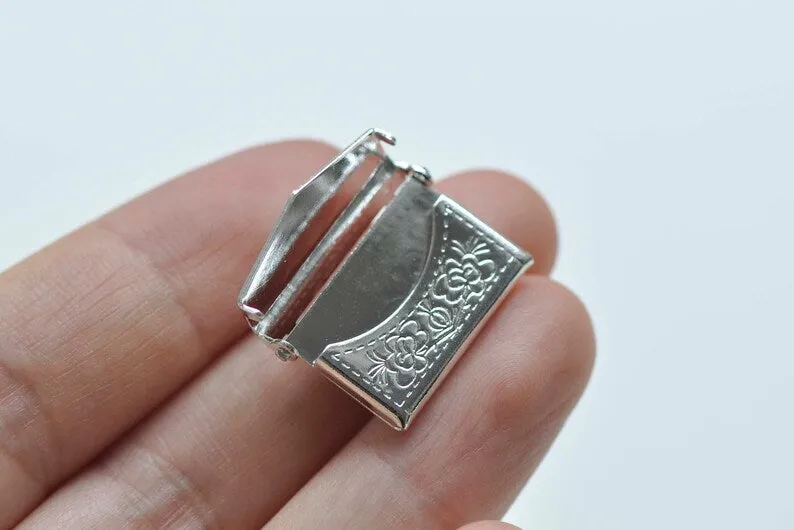 10 pcs Shiny Silver Brass Flower Purse Wallet Shaped Photo Locket Charms 15x20mm