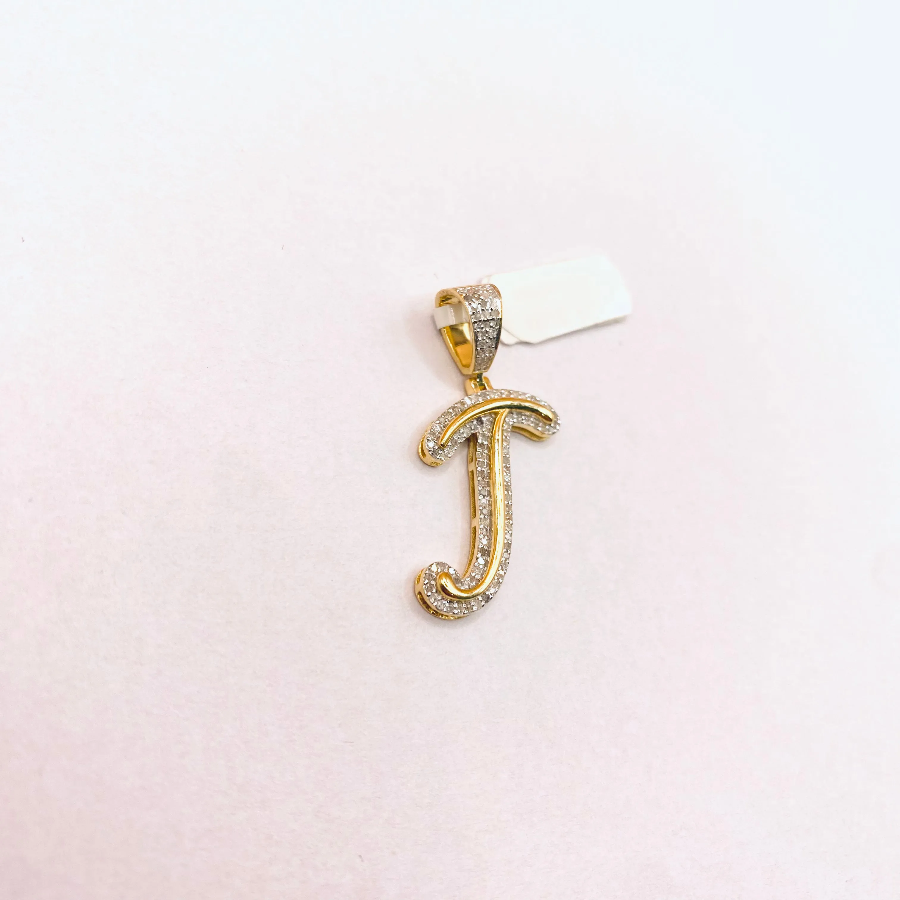 10K Yellow Gold Diamond Letter J Pendant / 2.9gr