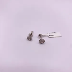 14K White Gold Diamond Circle Flower Stud Earrings 0.39Ct / 1.4gr