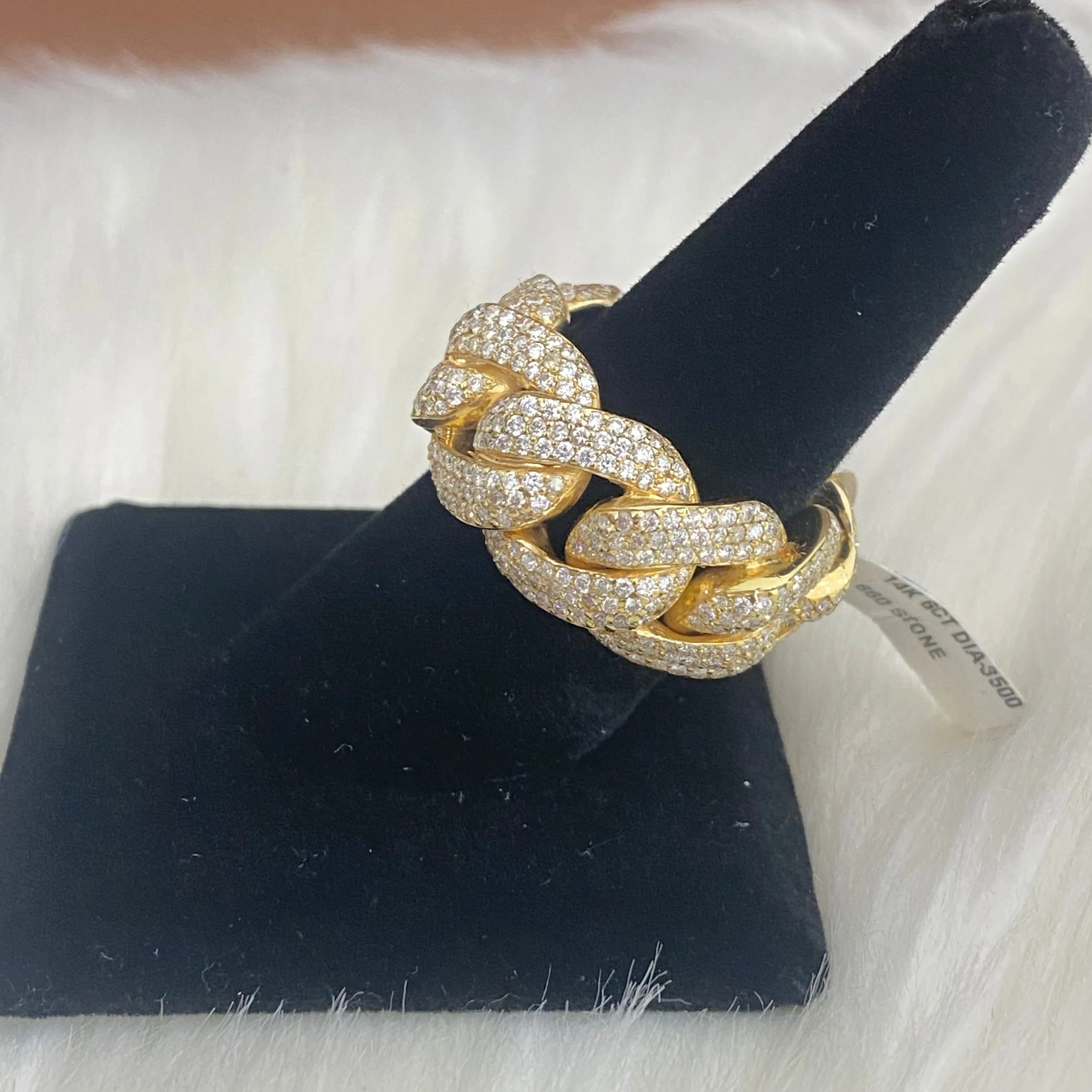 14K Yellow Gold Diamond Cuban Ring 7Ct Dia / 29.5gr / Size 8.5