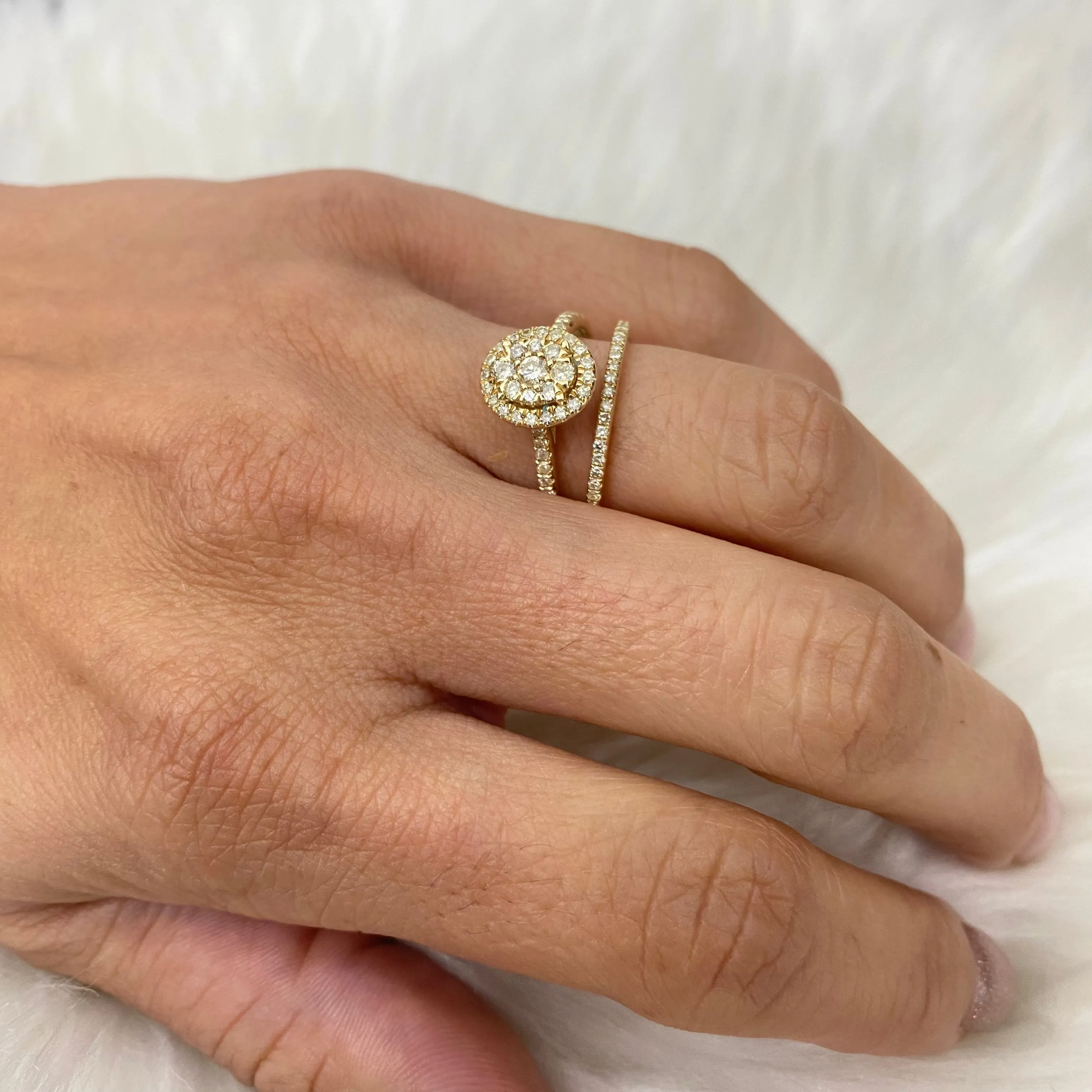 14K Yellow Gold Diamond Fashion Ovalado Duo Engagement Ring 0.74Ct Dia / 4.1gr / Size 7