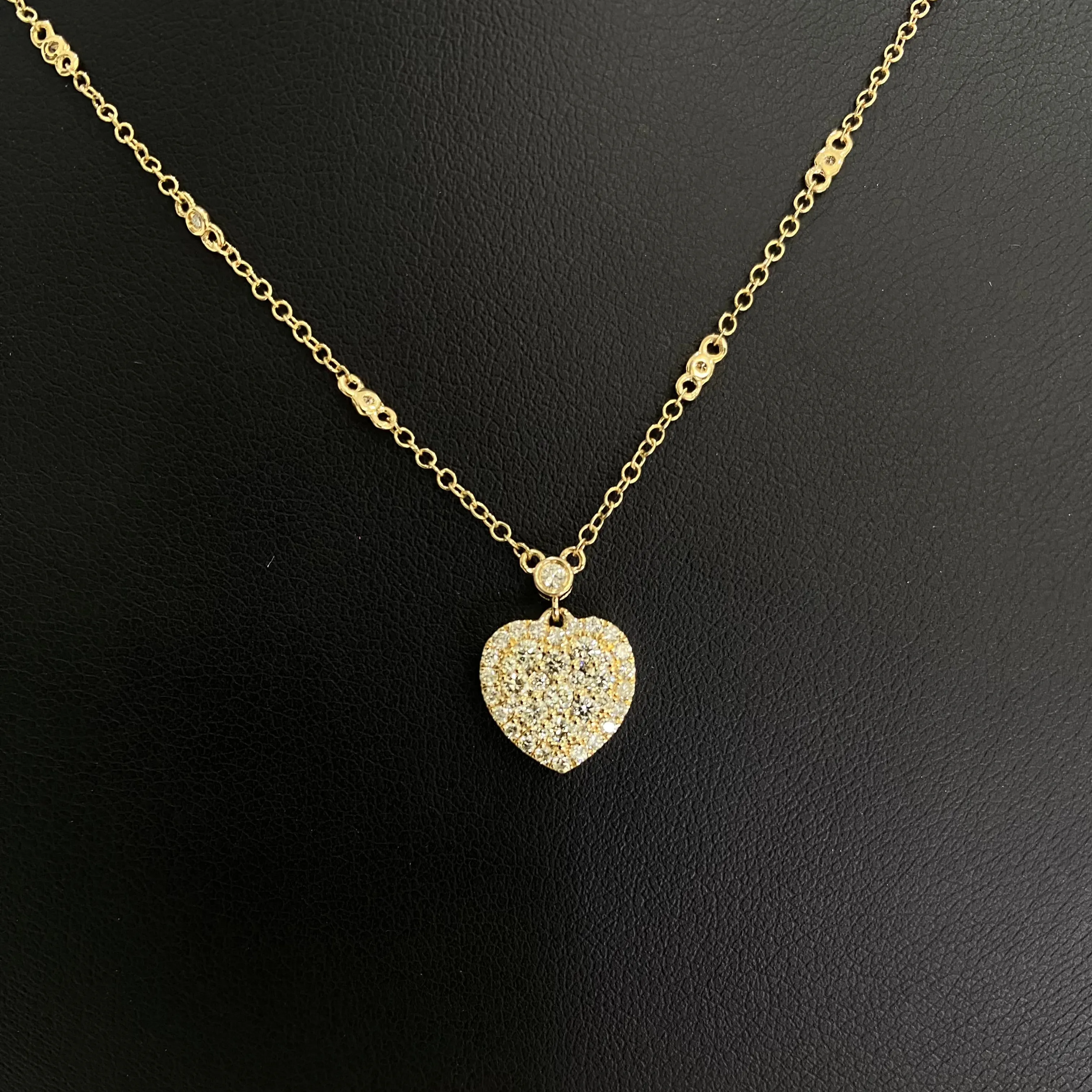 14K Yellow Gold Diamond Heart Chain 0.75Ct / 3.1gr