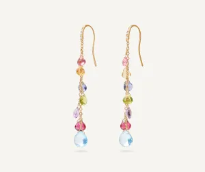 18K Yellow Gold Gemstone Earrings With Diamonds, Long