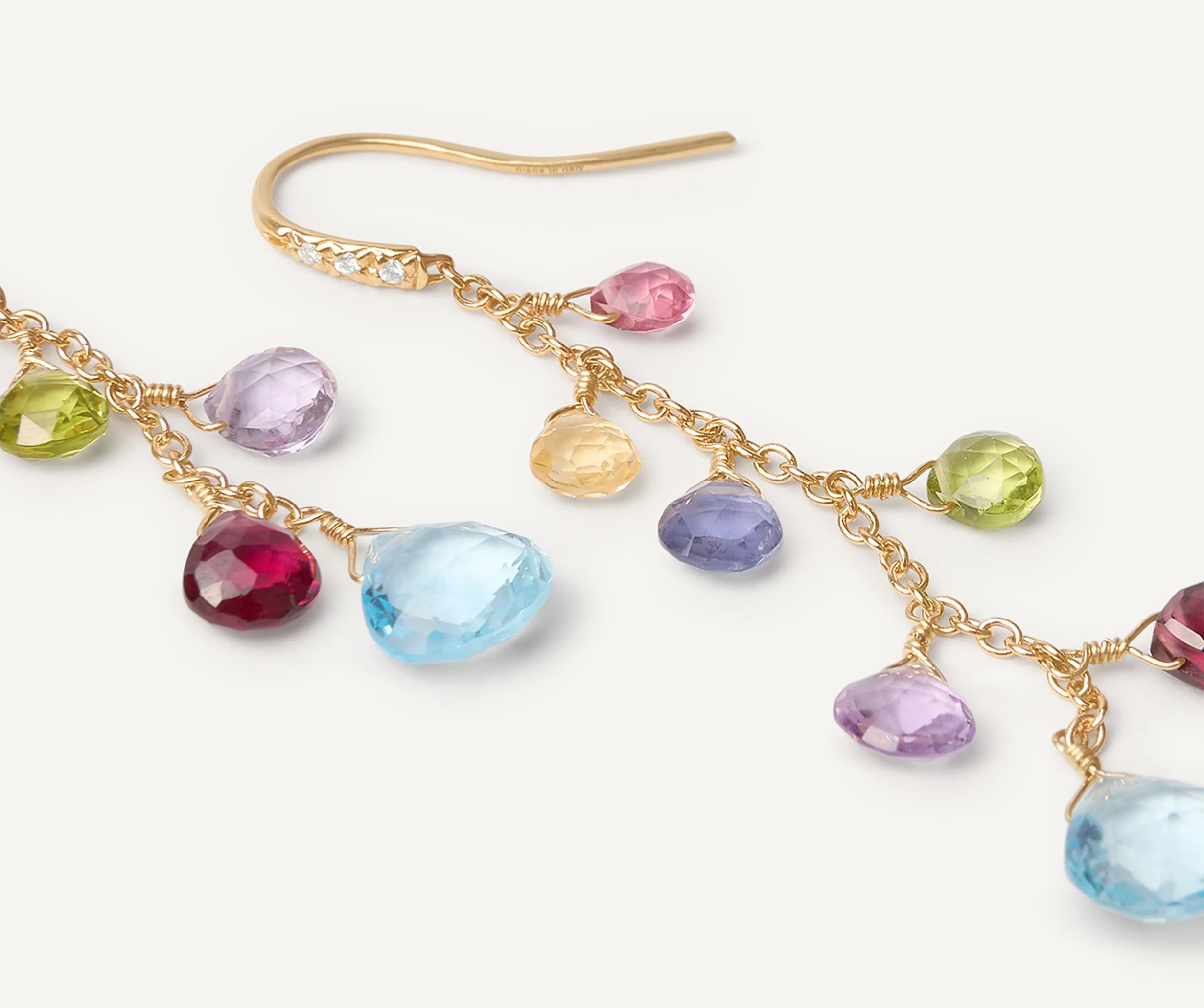 18K Yellow Gold Gemstone Earrings With Diamonds, Long