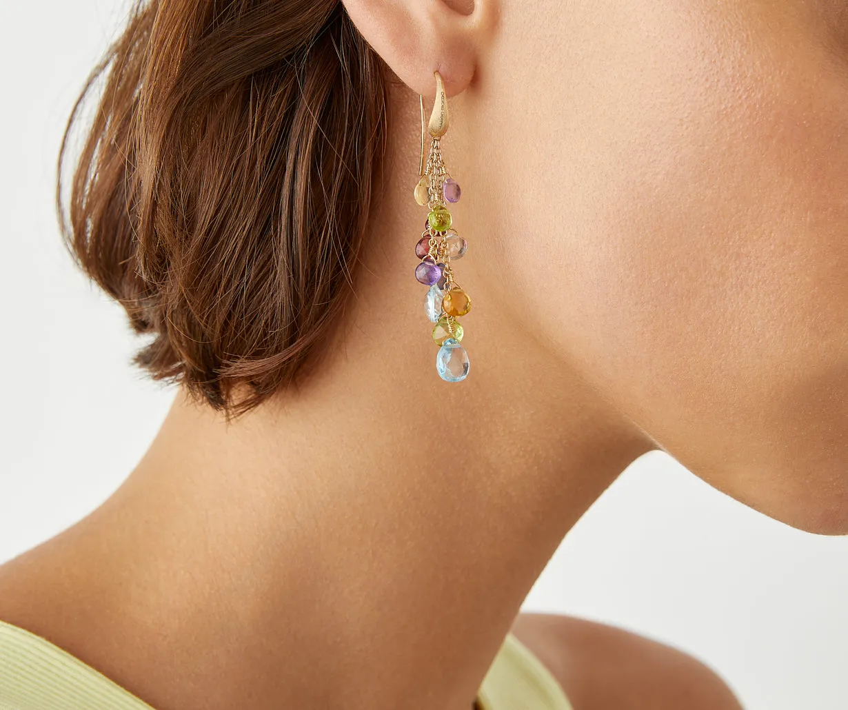 18K Yellow Gold Multi-Strand Gemstone Earrings