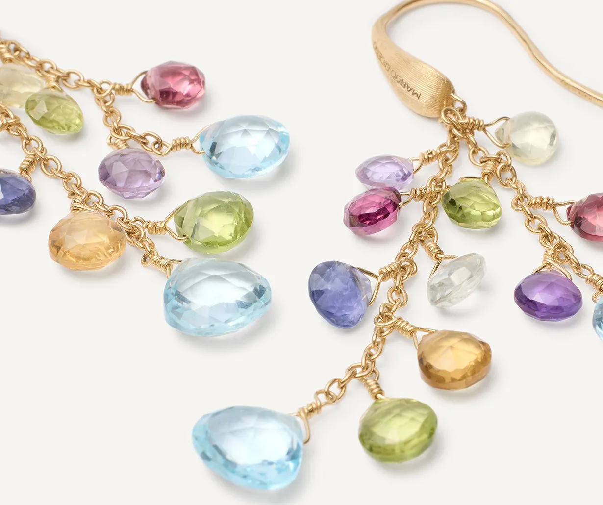 18K Yellow Gold Multi-Strand Gemstone Earrings