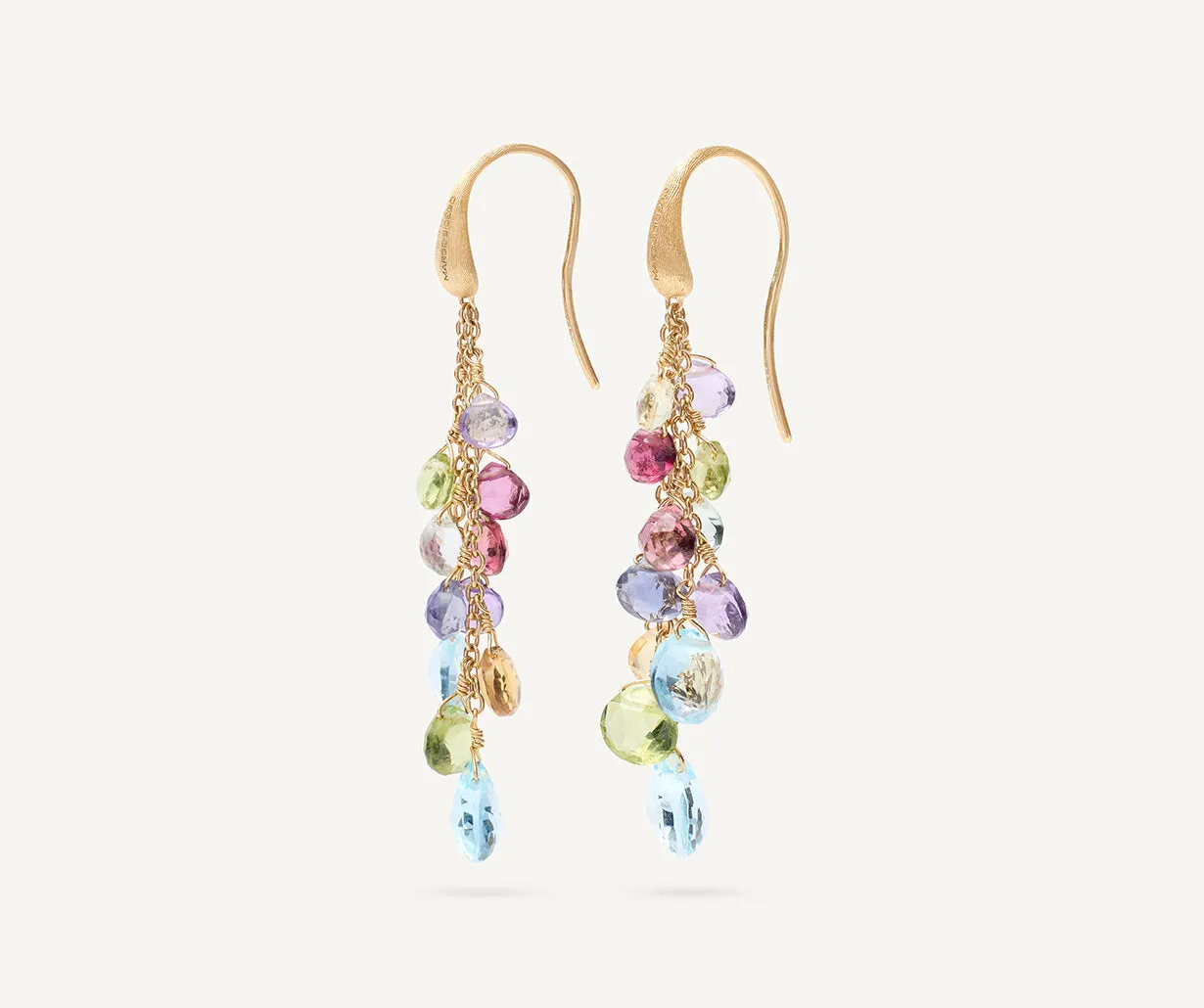 18K Yellow Gold Multi-Strand Gemstone Earrings