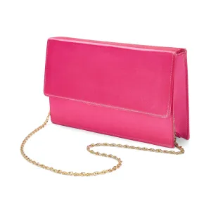 1980s Launer London Tosca Silk Pink Clutch with Gold Chain Strap