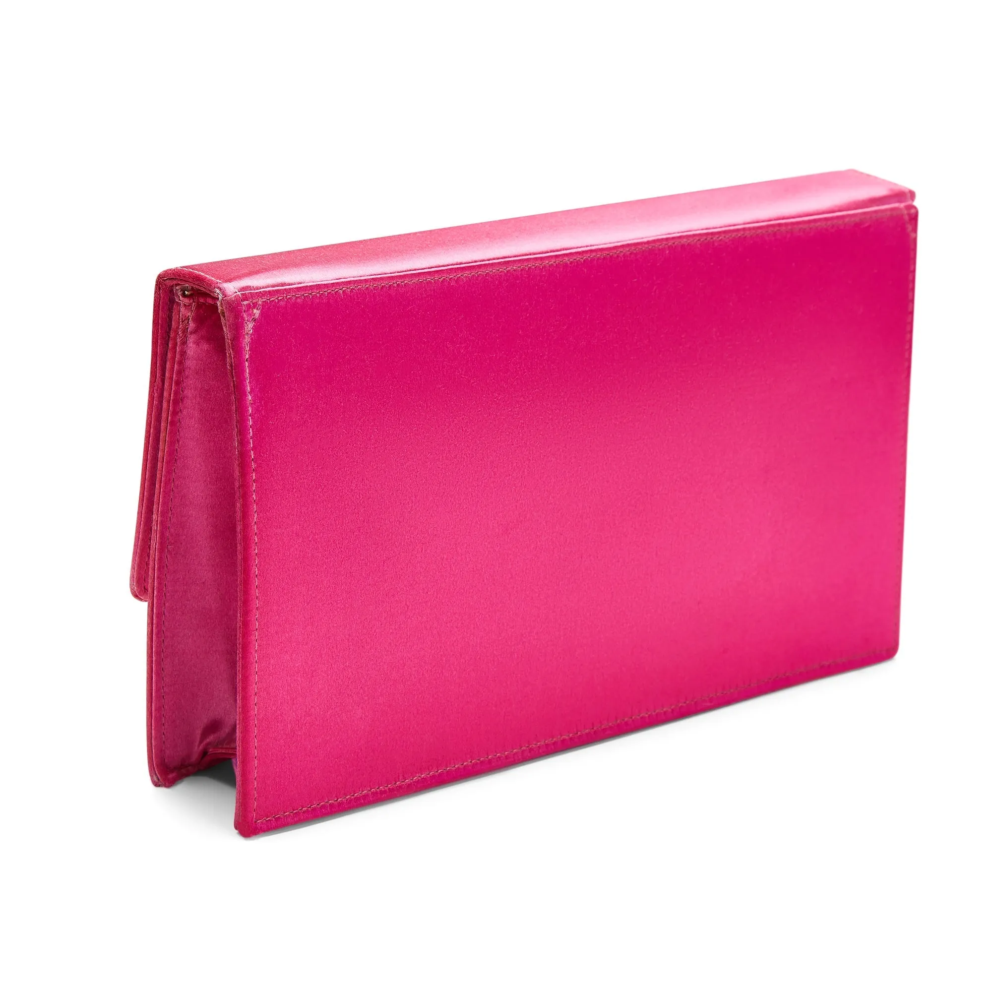 1980s Launer London Tosca Silk Pink Clutch with Gold Chain Strap