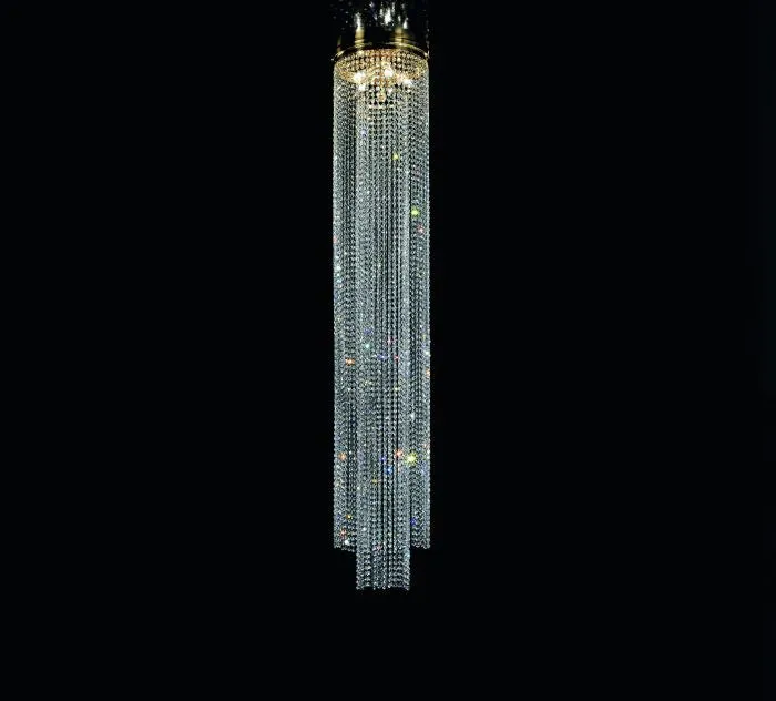 2 Metre-Tall Gold-Plated Crystal Pendant Light From Italy