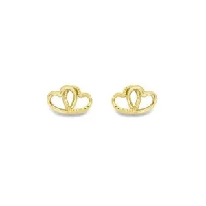 9ct Gold Double Heart Stud Earrings, Dual Love Charm, 7mm, 0.50g, Gift Box Included