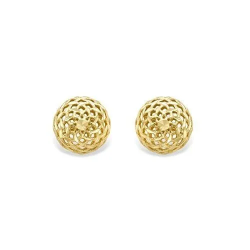 9ct Gold Filligree Stud Earrings, Delicate Craftsmanship, 8mm, 1.20g, Gift box included