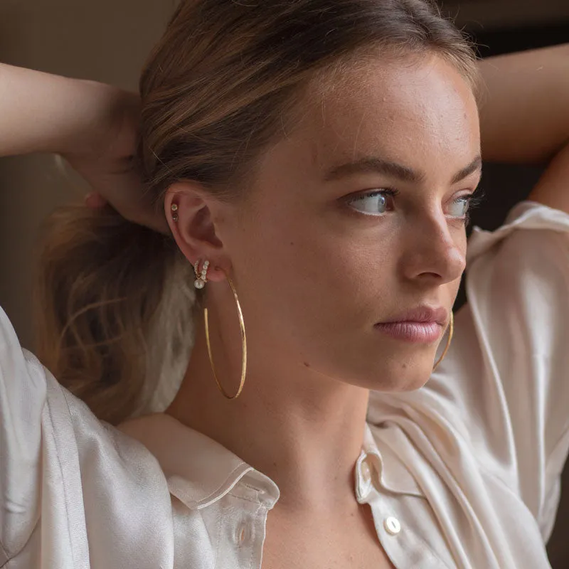 9k Diamond Story Hoops   Round Pearl Drops