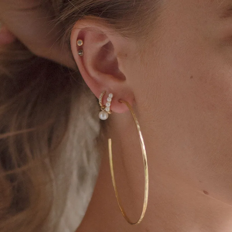 9k Diamond Story Hoops   Round Pearl Drops