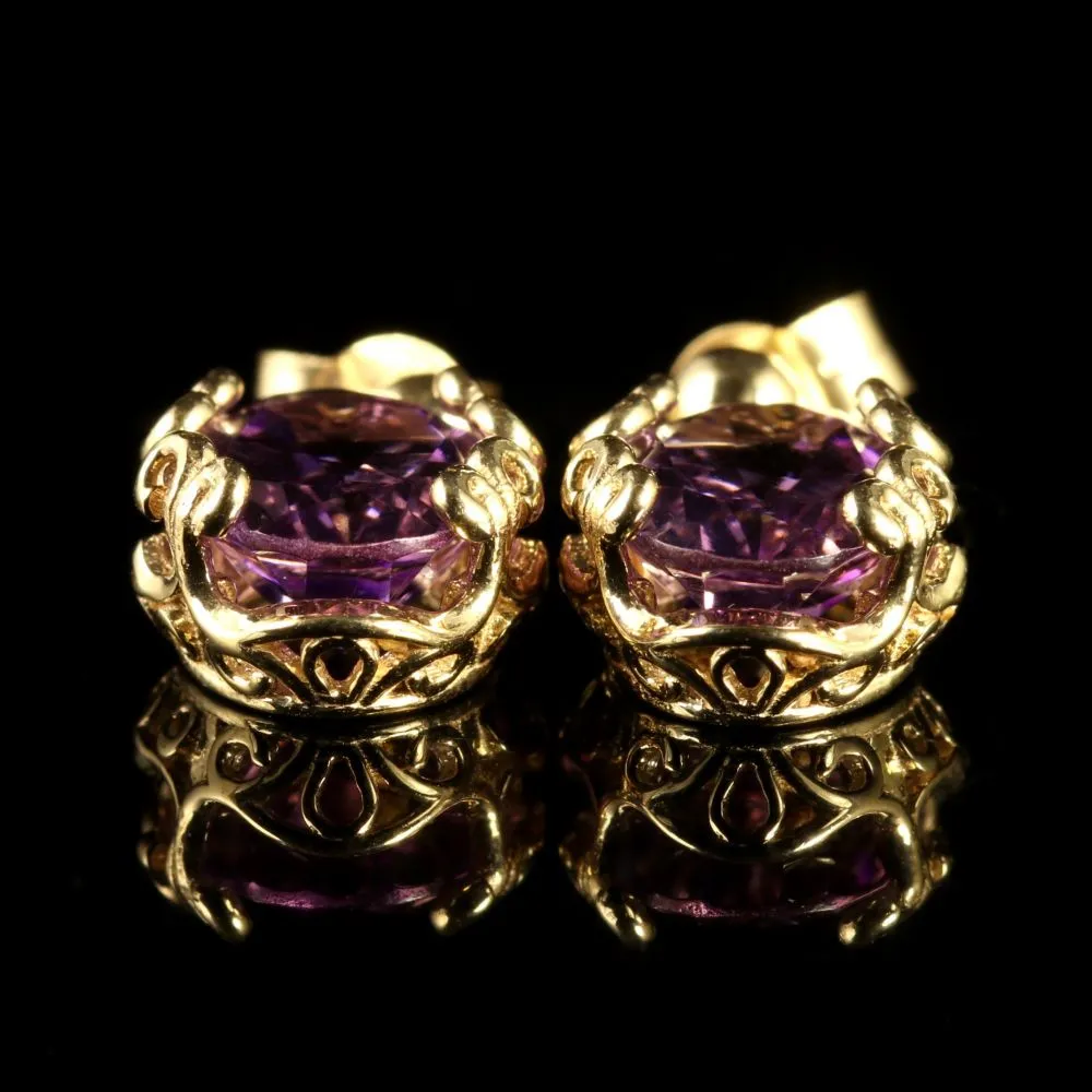 Amethyst 9Ct Gold Drop Earrings