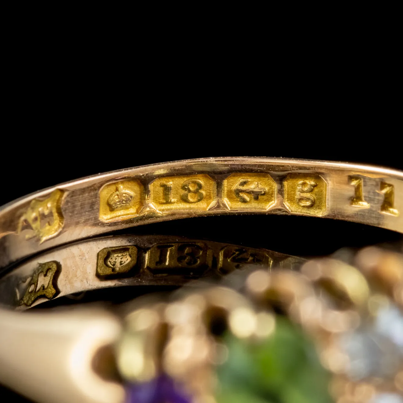 Antique Edwardian Suffragette Ring 18Ct Gold Amethyst Diamond Peridot Dated 1907