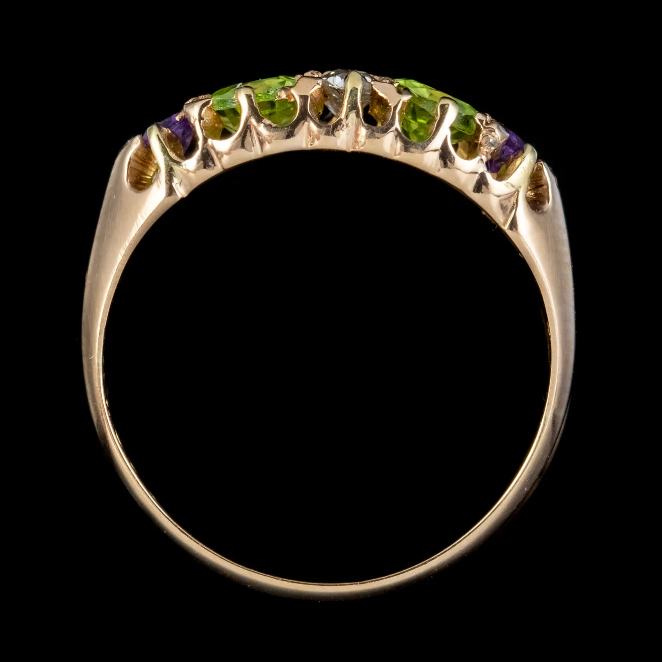 Antique Edwardian Suffragette Ring 18Ct Gold Amethyst Diamond Peridot Dated 1907