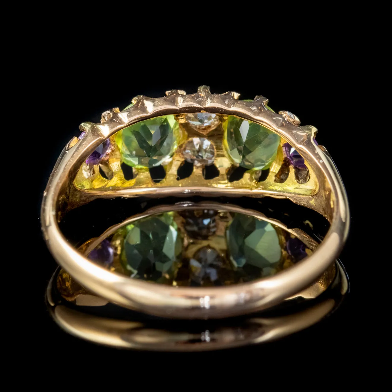Antique Edwardian Suffragette Ring 18Ct Gold Amethyst Diamond Peridot Dated 1907