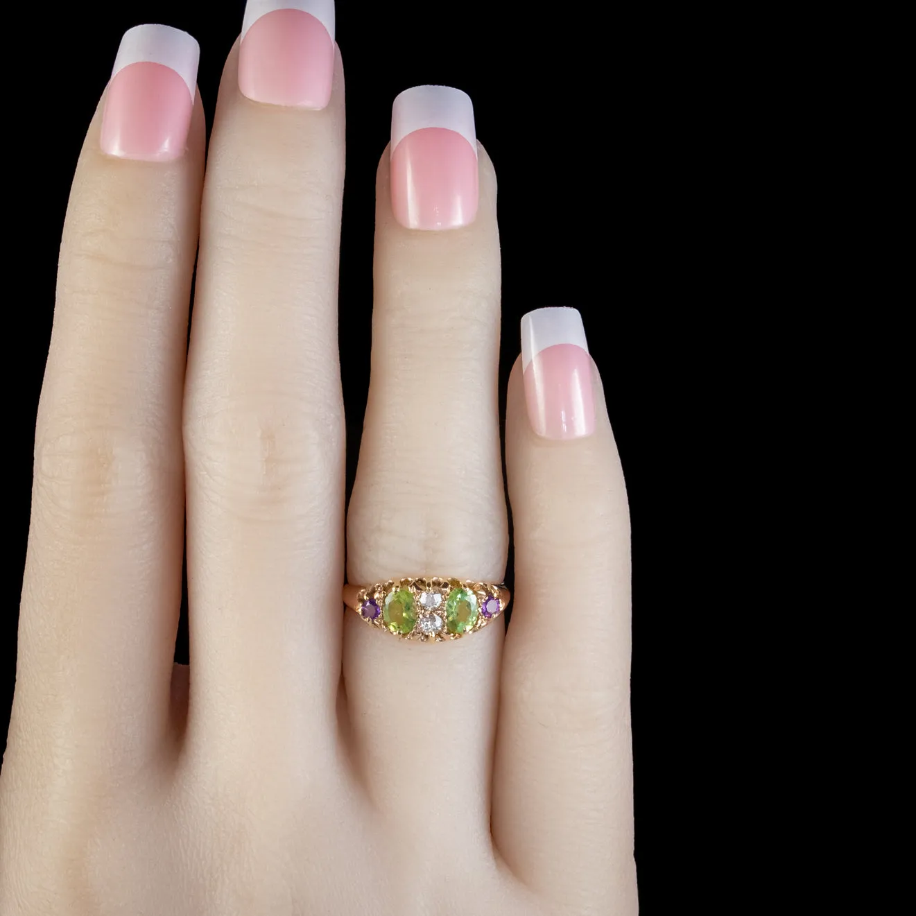 Antique Edwardian Suffragette Ring 18Ct Gold Amethyst Diamond Peridot Dated 1907