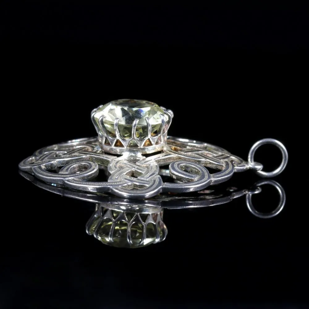 Antique Scottish Silver Pendant Citrine Stone Celtic