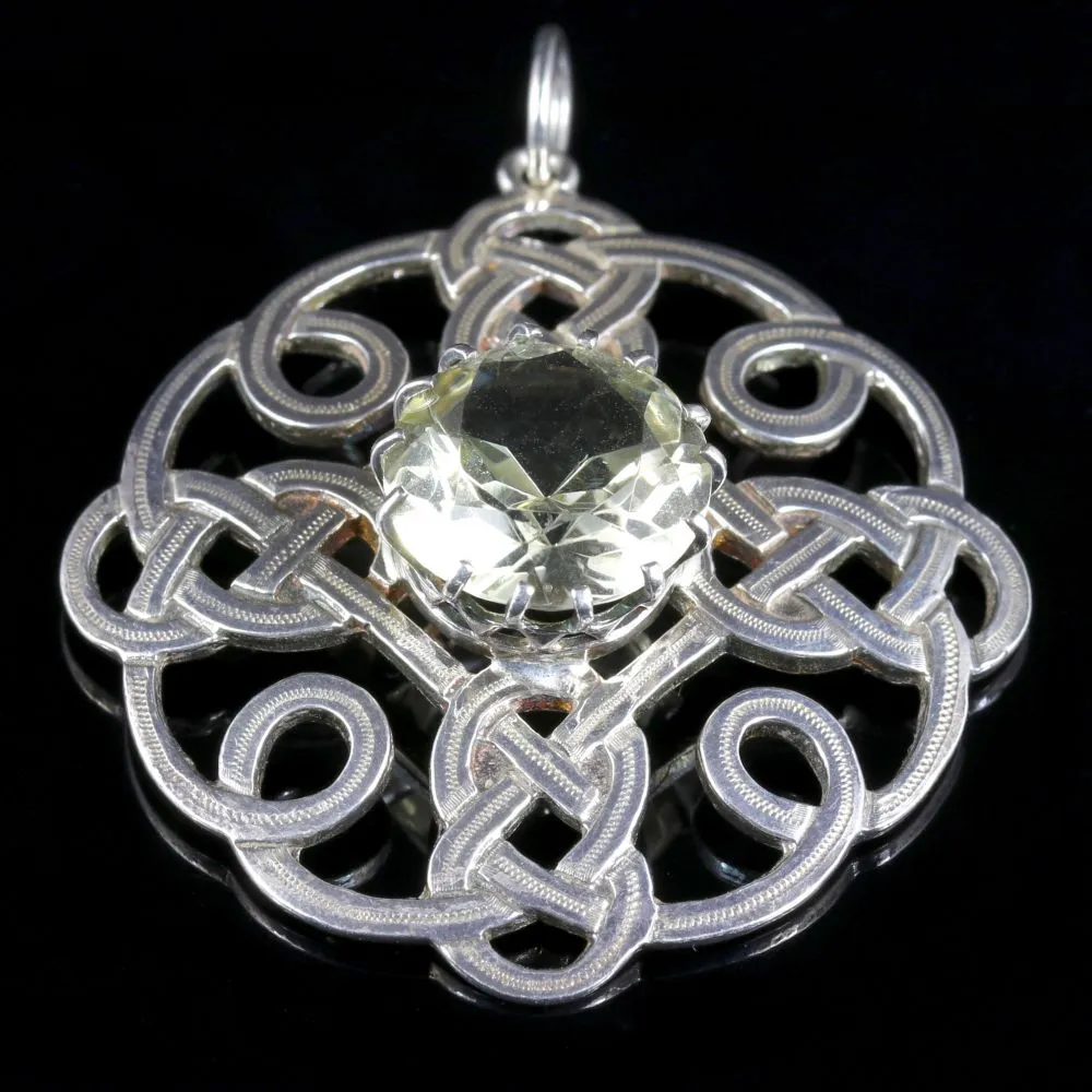 Antique Scottish Silver Pendant Citrine Stone Celtic