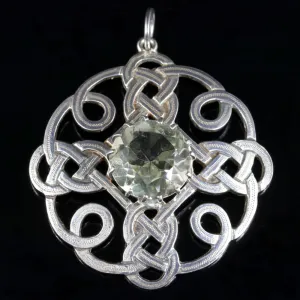 Antique Scottish Silver Pendant Citrine Stone Celtic