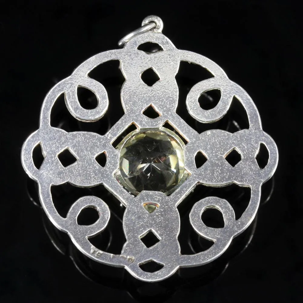 Antique Scottish Silver Pendant Citrine Stone Celtic
