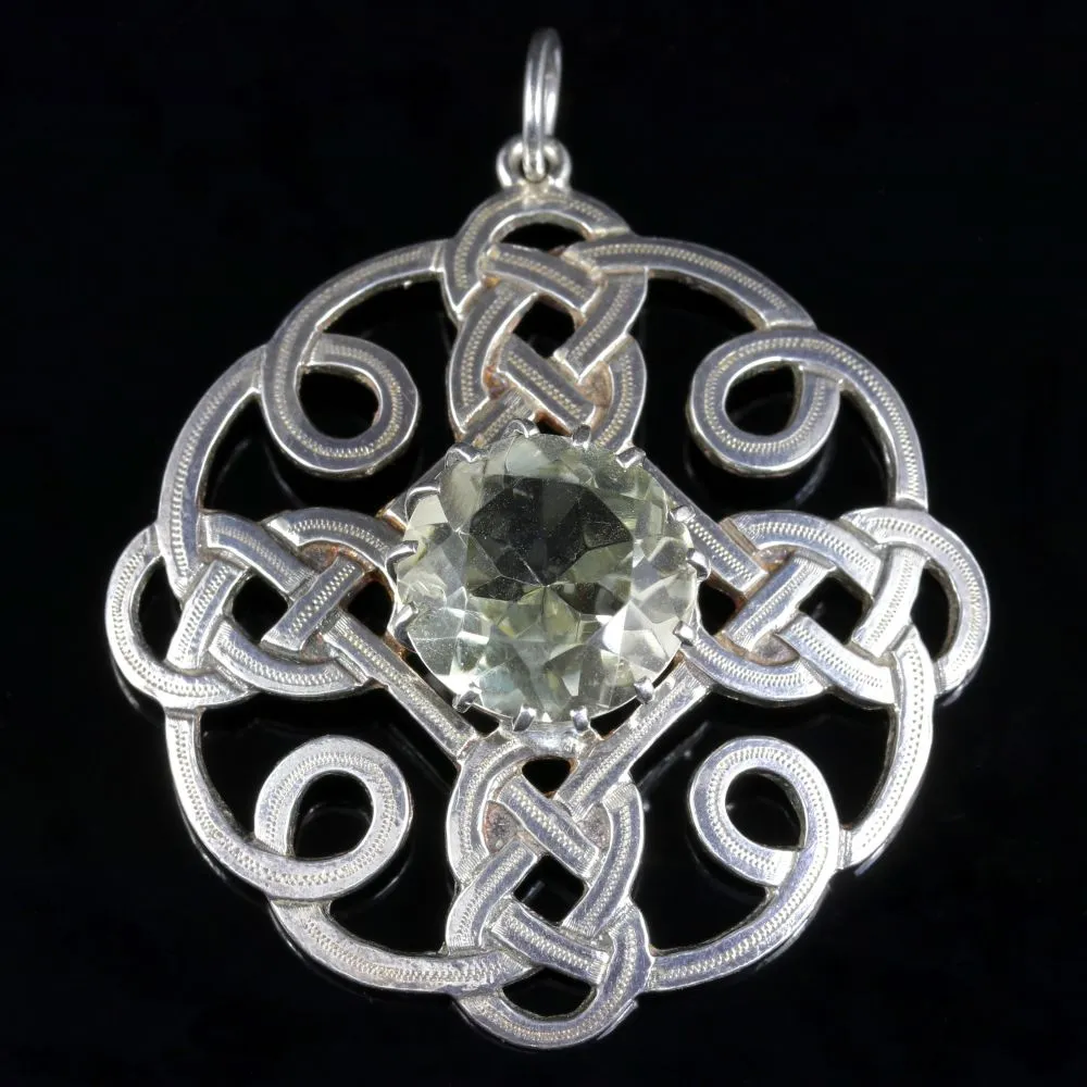 Antique Scottish Silver Pendant Citrine Stone Celtic