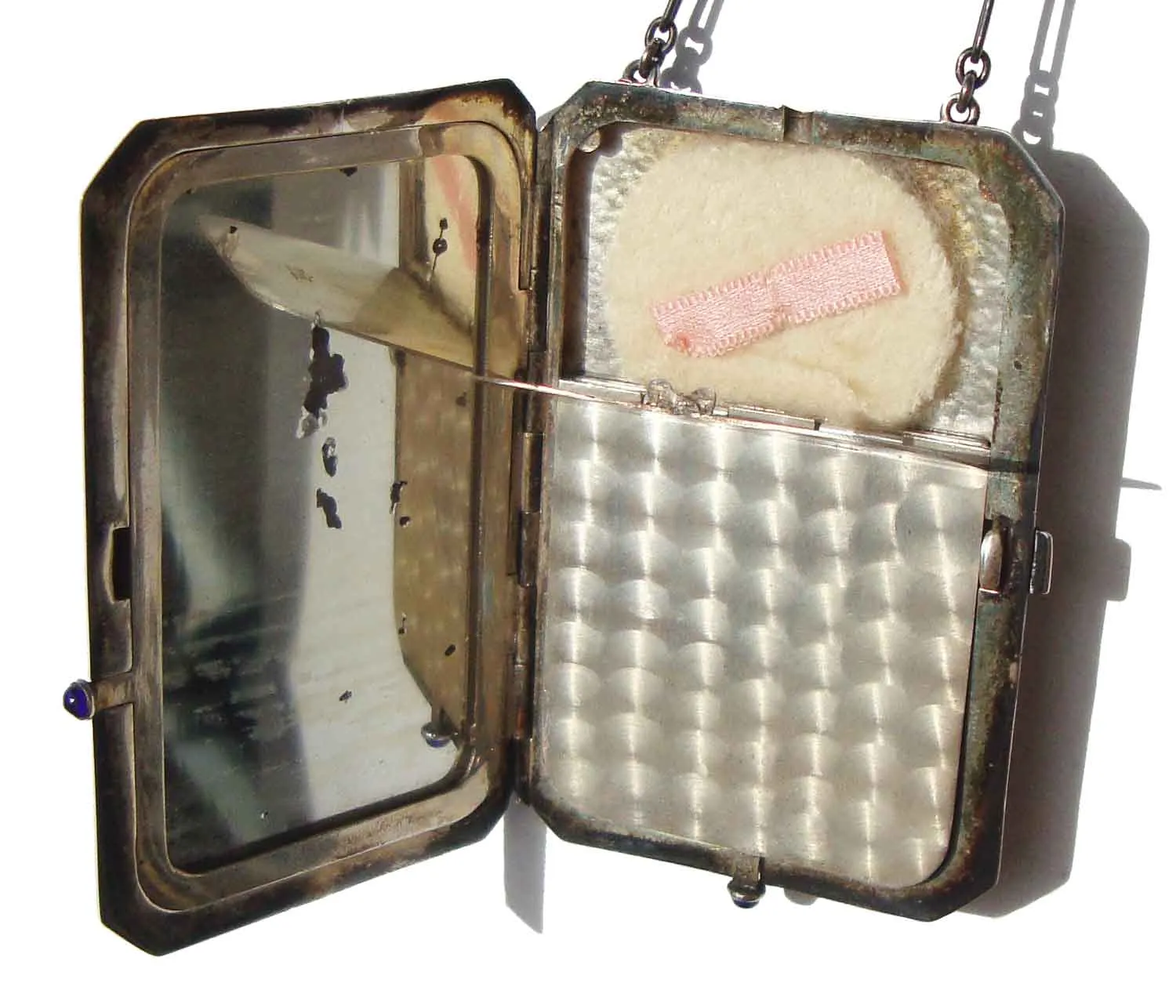 Antique Sterling Silver Minaudiere Compact Case Dance Purse Chatelaine