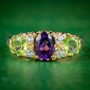 Antique Suffragette Ring 18ct Gold Amethyst Peridot Diamond S Blanckensee And Son Dated 1914