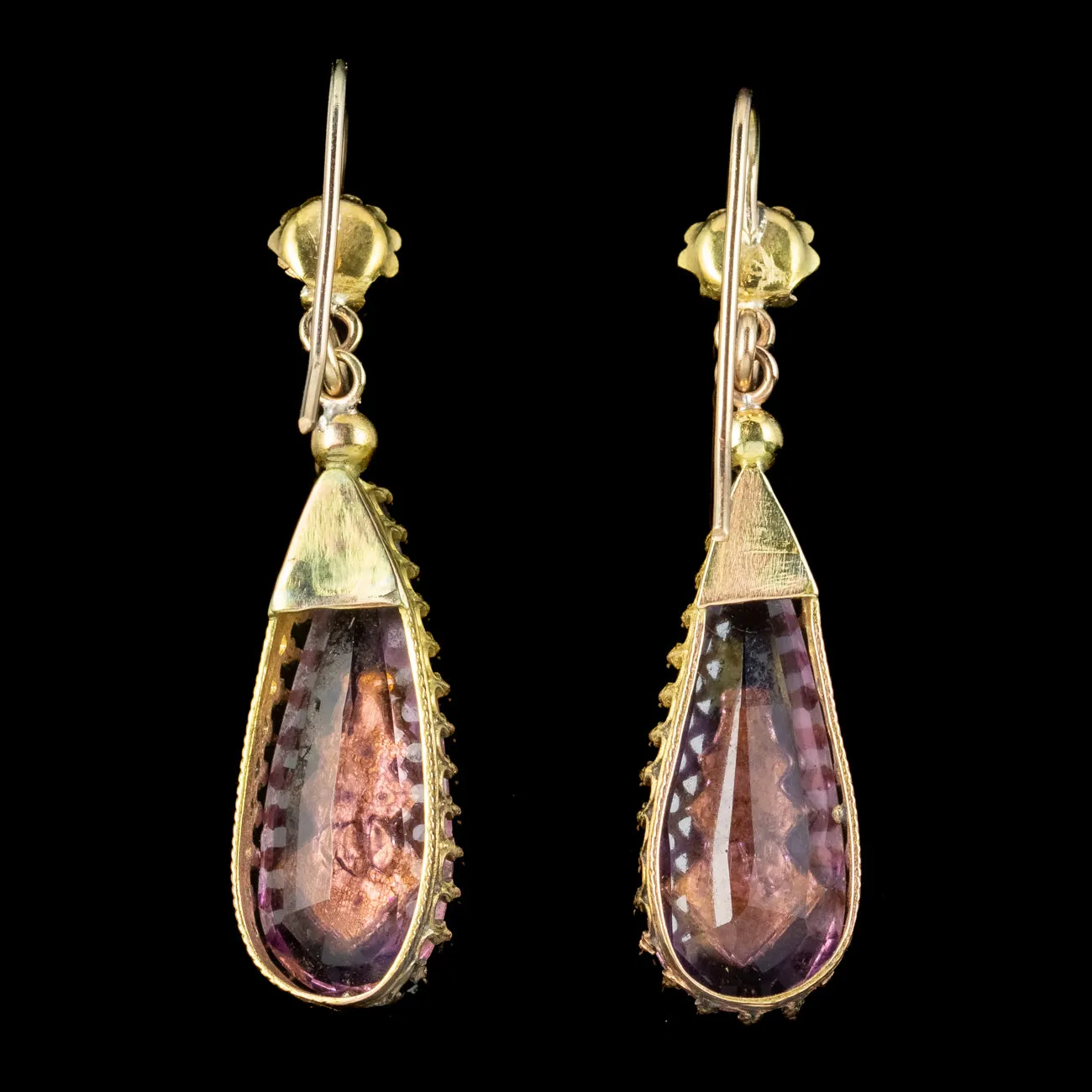 Antique Victorian Amethyst Pearl Drop Earrings 18ct Gold