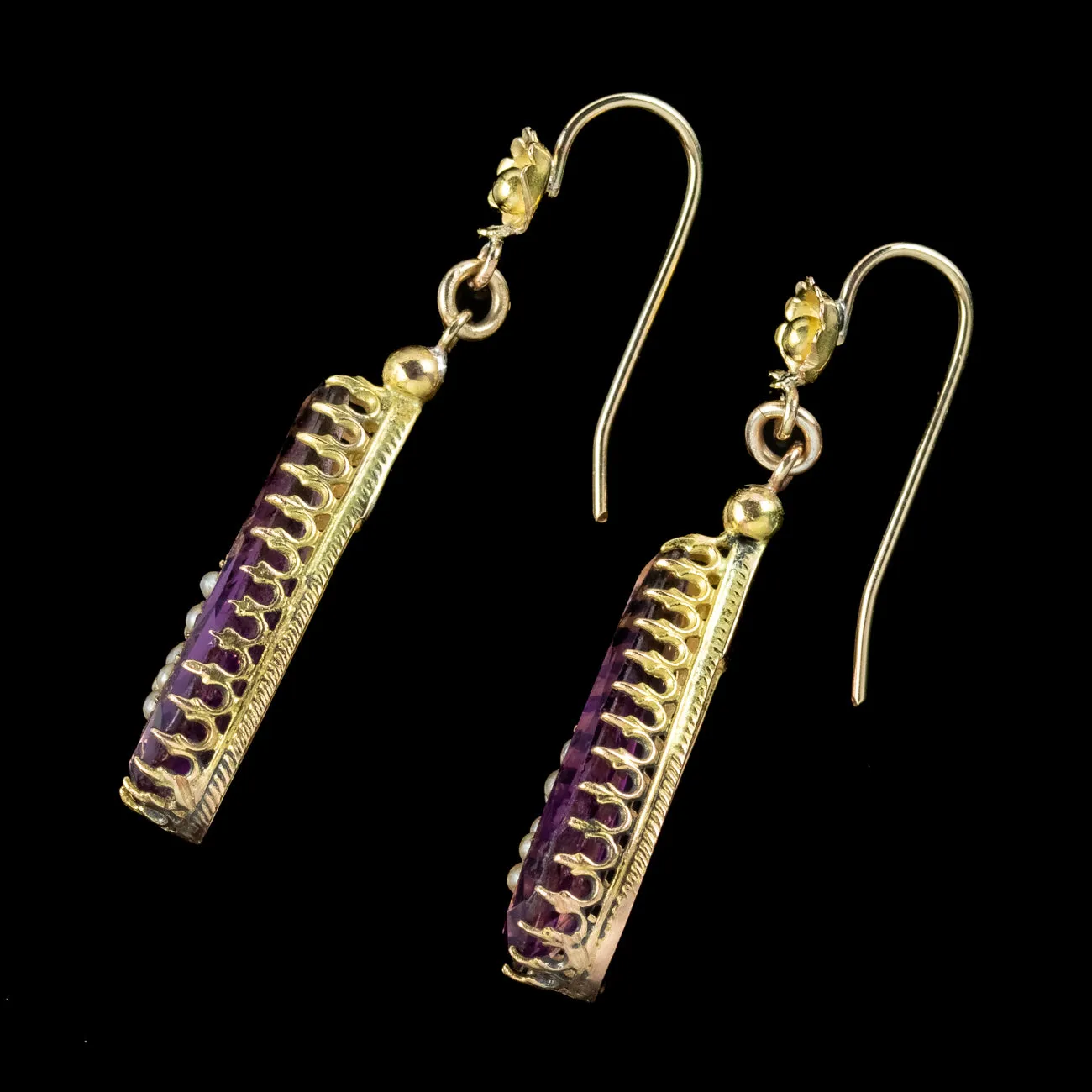 Antique Victorian Amethyst Pearl Drop Earrings 18ct Gold