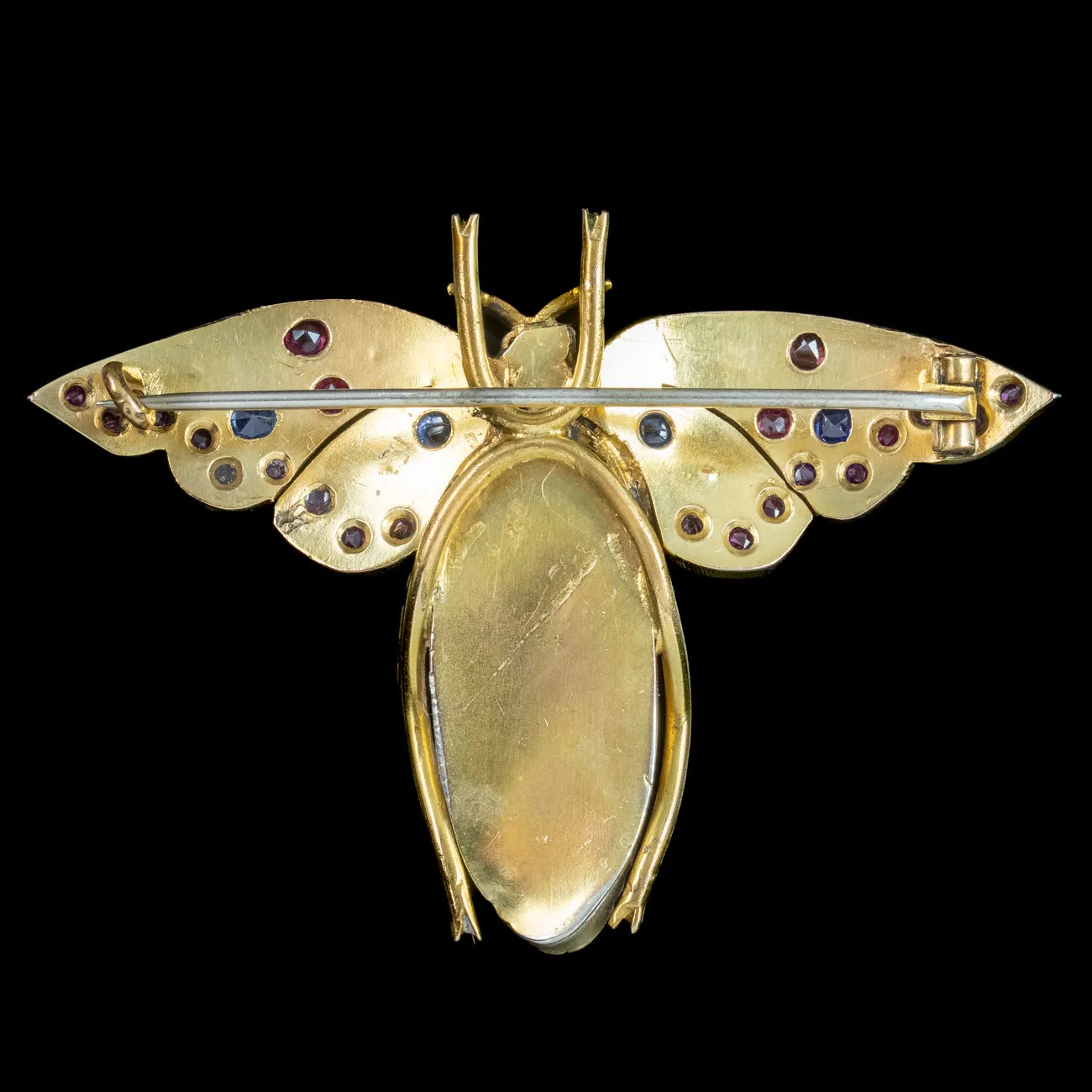 Antique Victorian Butterfly Brooch Mabe Pearl Ruby Sapphire Opal