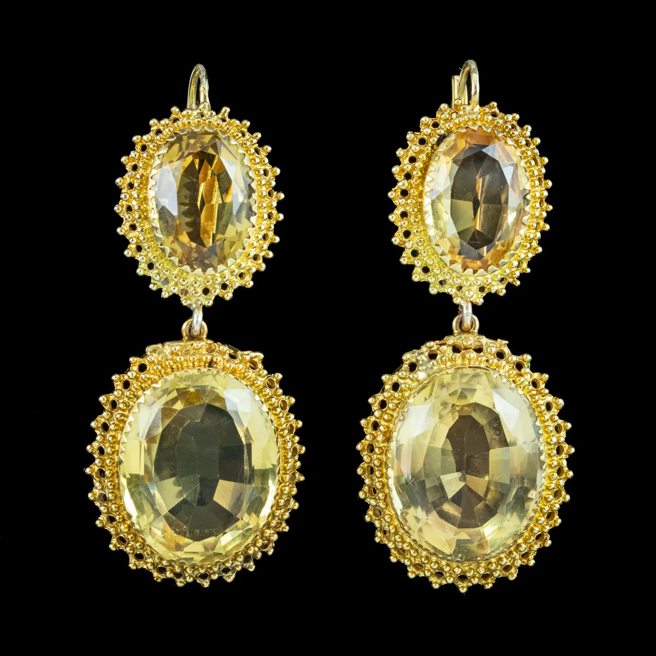 Antique Victorian Citrine Drop Earrings 18ct Gold