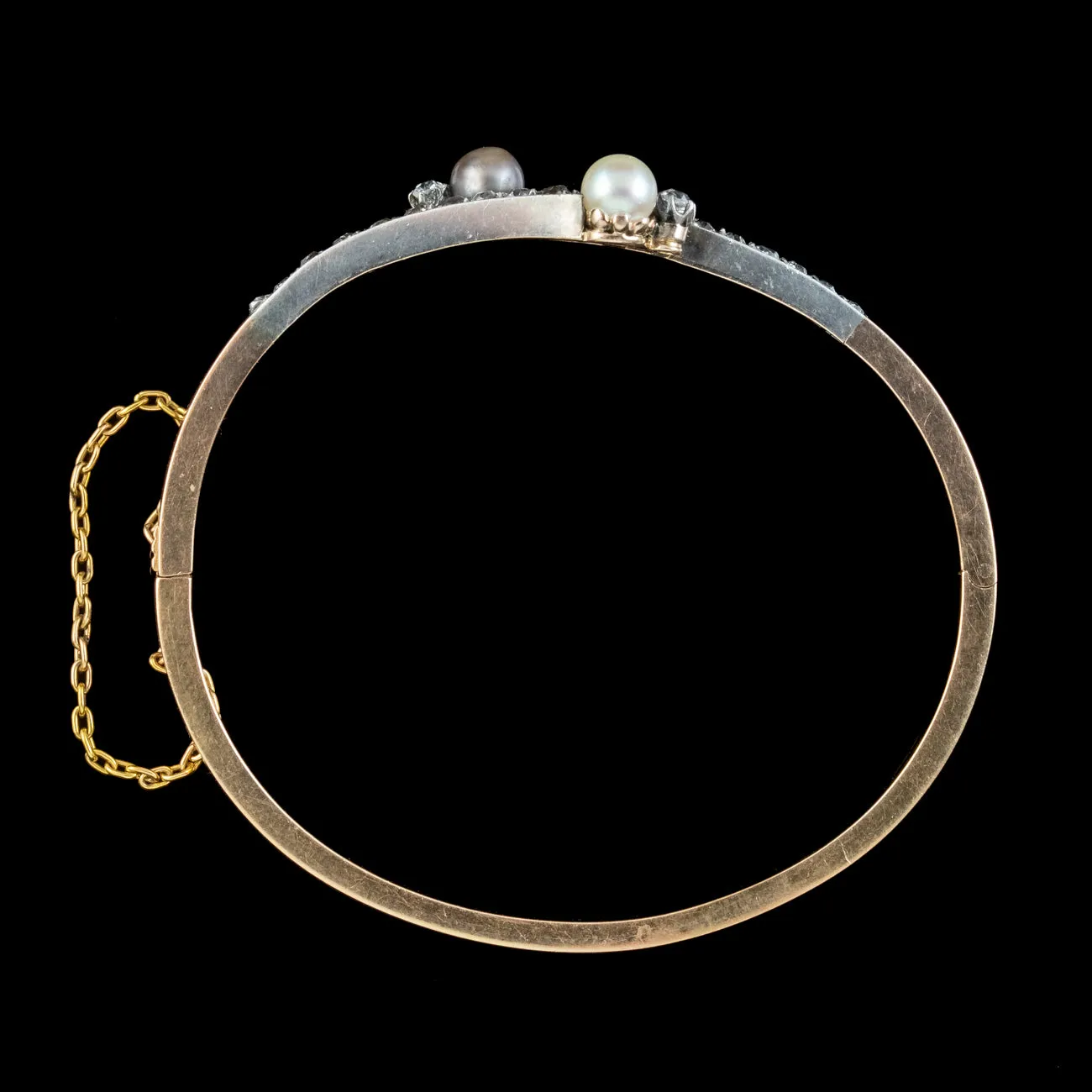 Antique Victorian French Diamond Pearl Toi Et Moi Twist Bangle 18ct Gold