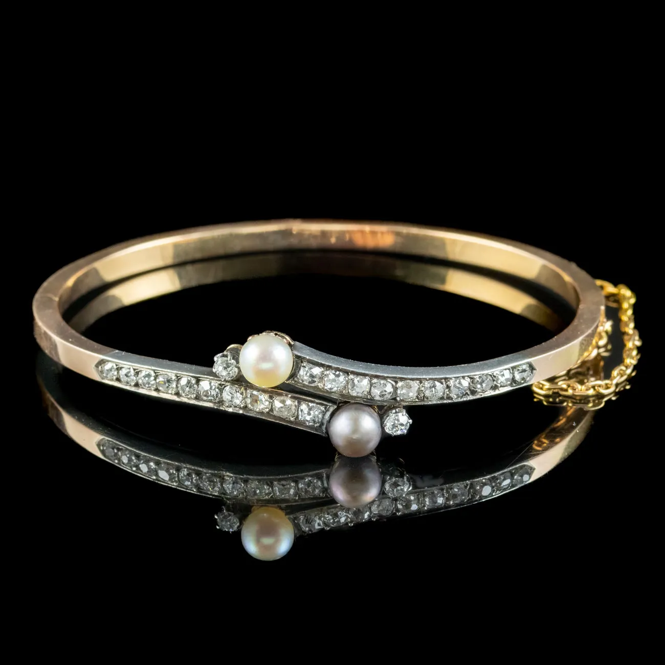 Antique Victorian French Diamond Pearl Toi Et Moi Twist Bangle 18ct Gold