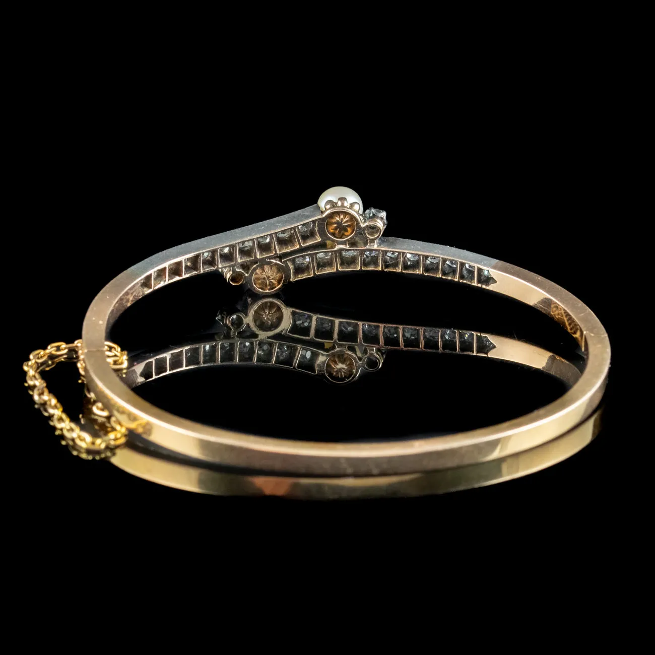 Antique Victorian French Diamond Pearl Toi Et Moi Twist Bangle 18ct Gold
