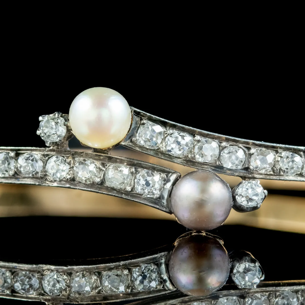 Antique Victorian French Diamond Pearl Toi Et Moi Twist Bangle 18ct Gold