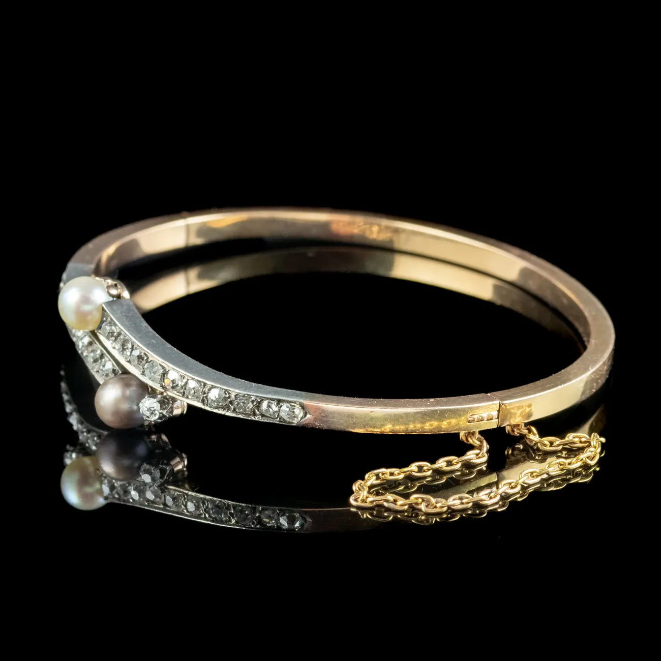 Antique Victorian French Diamond Pearl Toi Et Moi Twist Bangle 18ct Gold