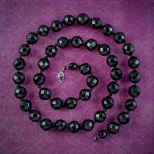 Antique Victorian French Jet Opera Bead Necklace