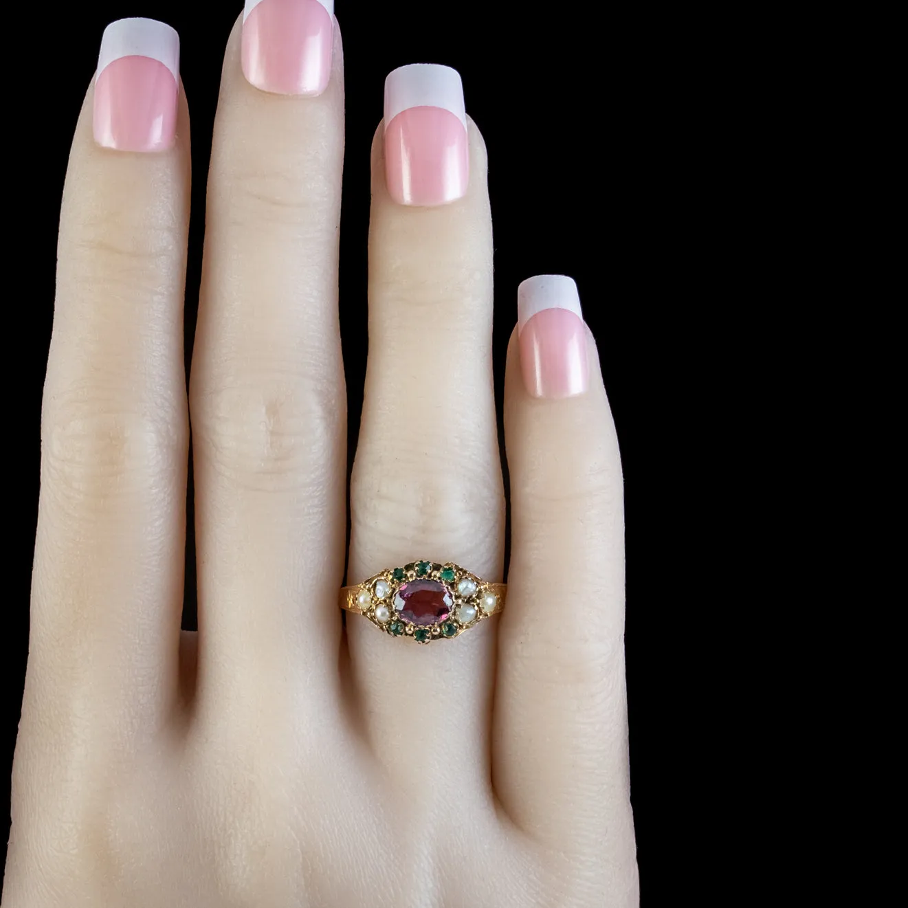 Antique Victorian Garnet Pearl Cluster Ring Circa 1890