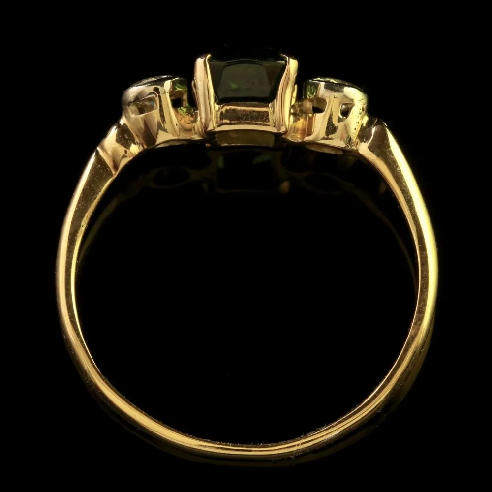 Antique Victorian Green Tourmaline Diamond Ring 18Ct Gold