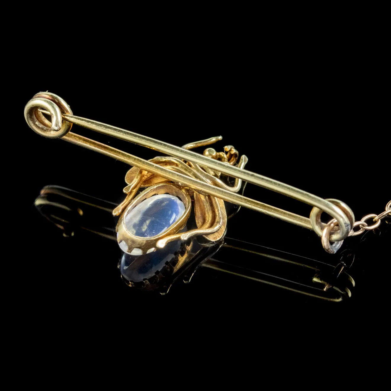 Antique Victorian Moonstone Ruby Sapphire Insect Pins 18Ct Gold Circa 1900