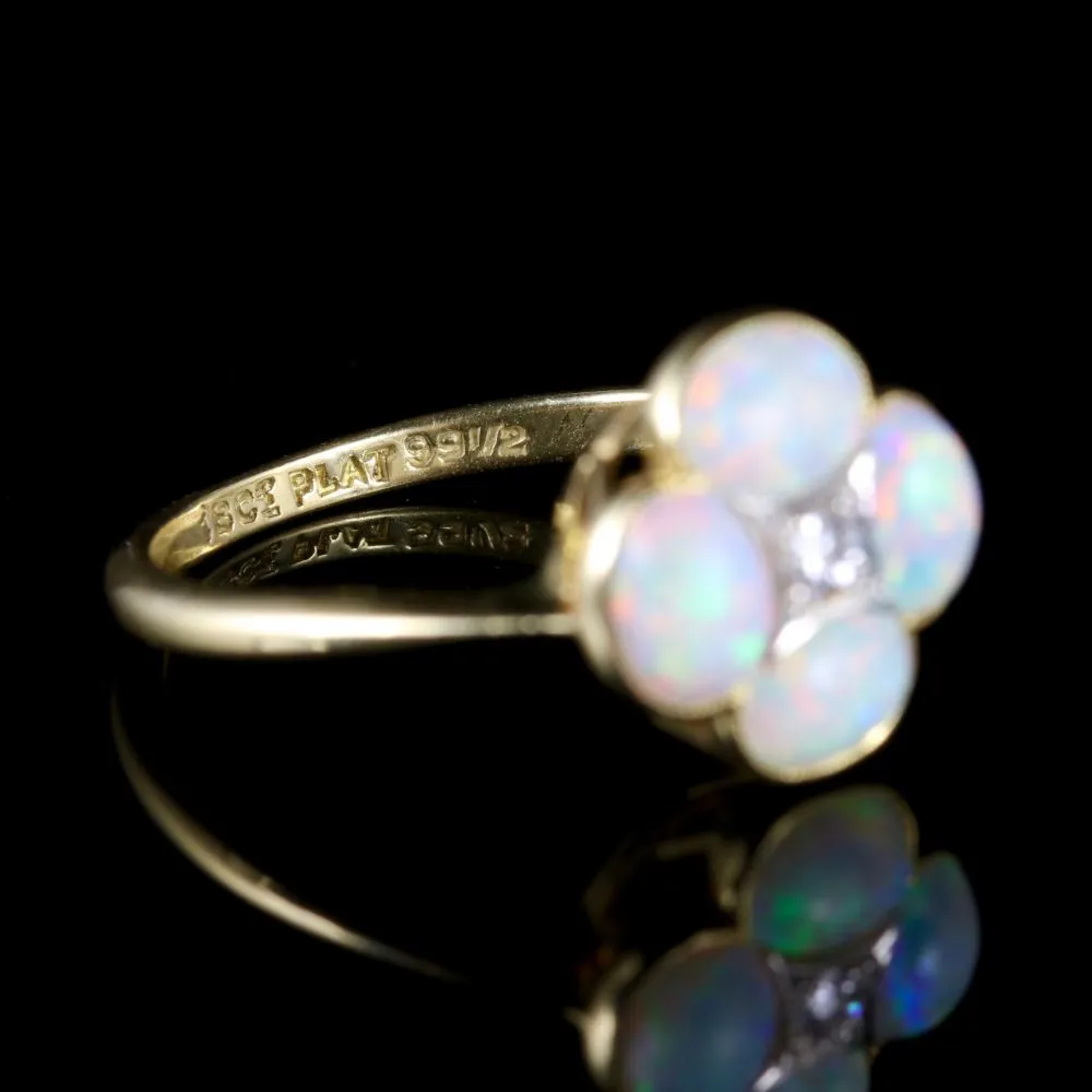 Antique Victorian Opal Diamond Ring 18Ct Platinum Circa 1880