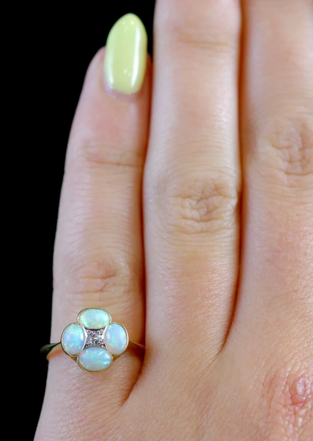Antique Victorian Opal Diamond Ring 18Ct Platinum Circa 1880