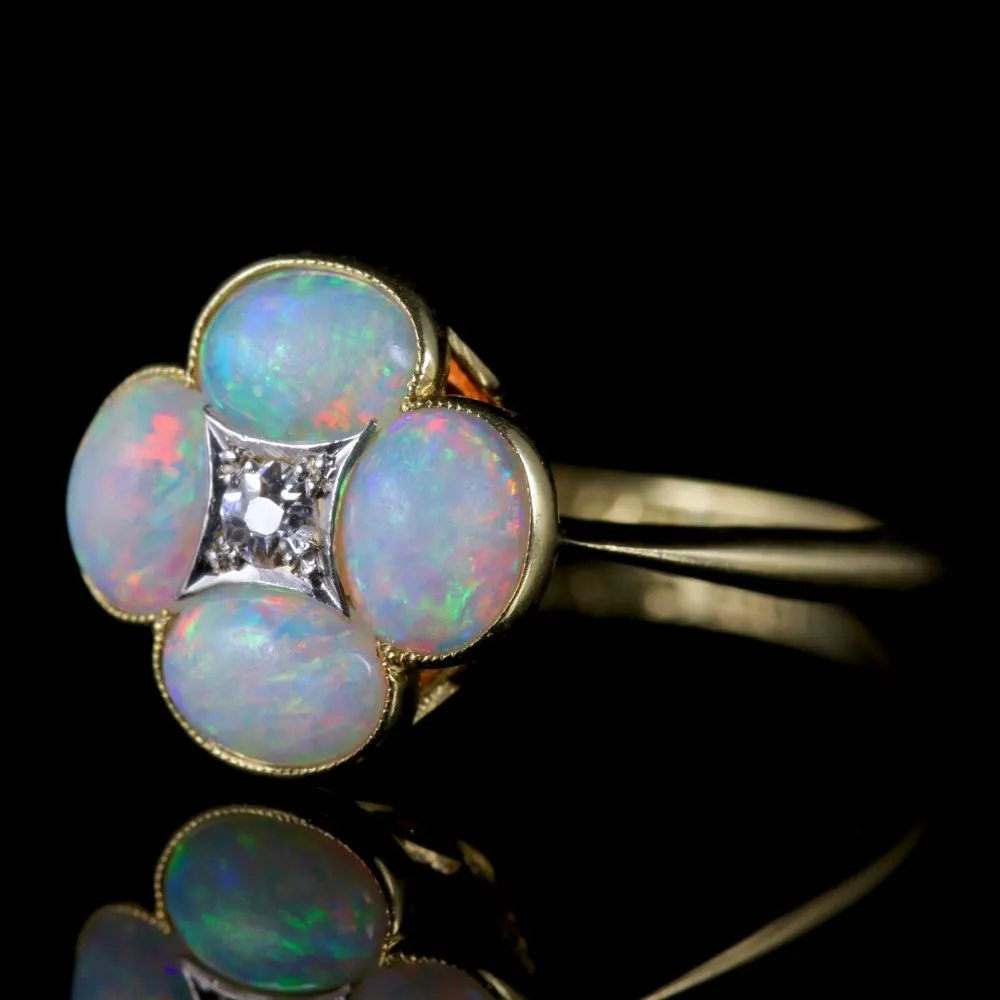 Antique Victorian Opal Diamond Ring 18Ct Platinum Circa 1880