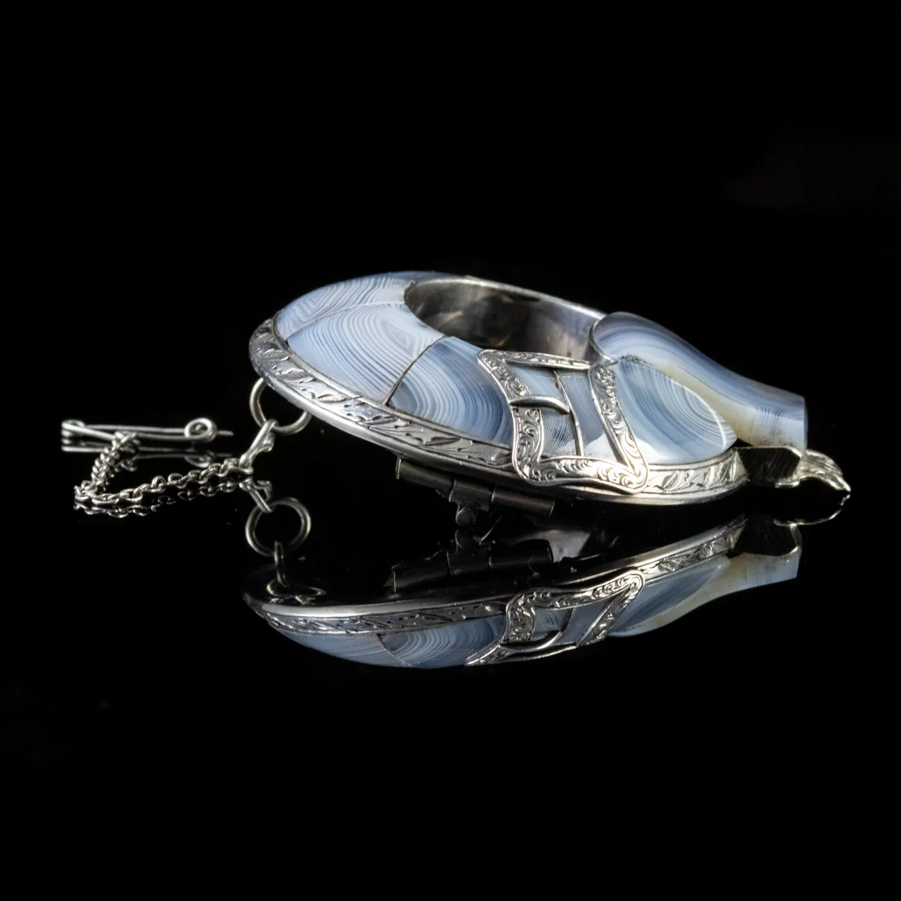 Antique Victorian Scottish Agate Buckle Brooch Silver