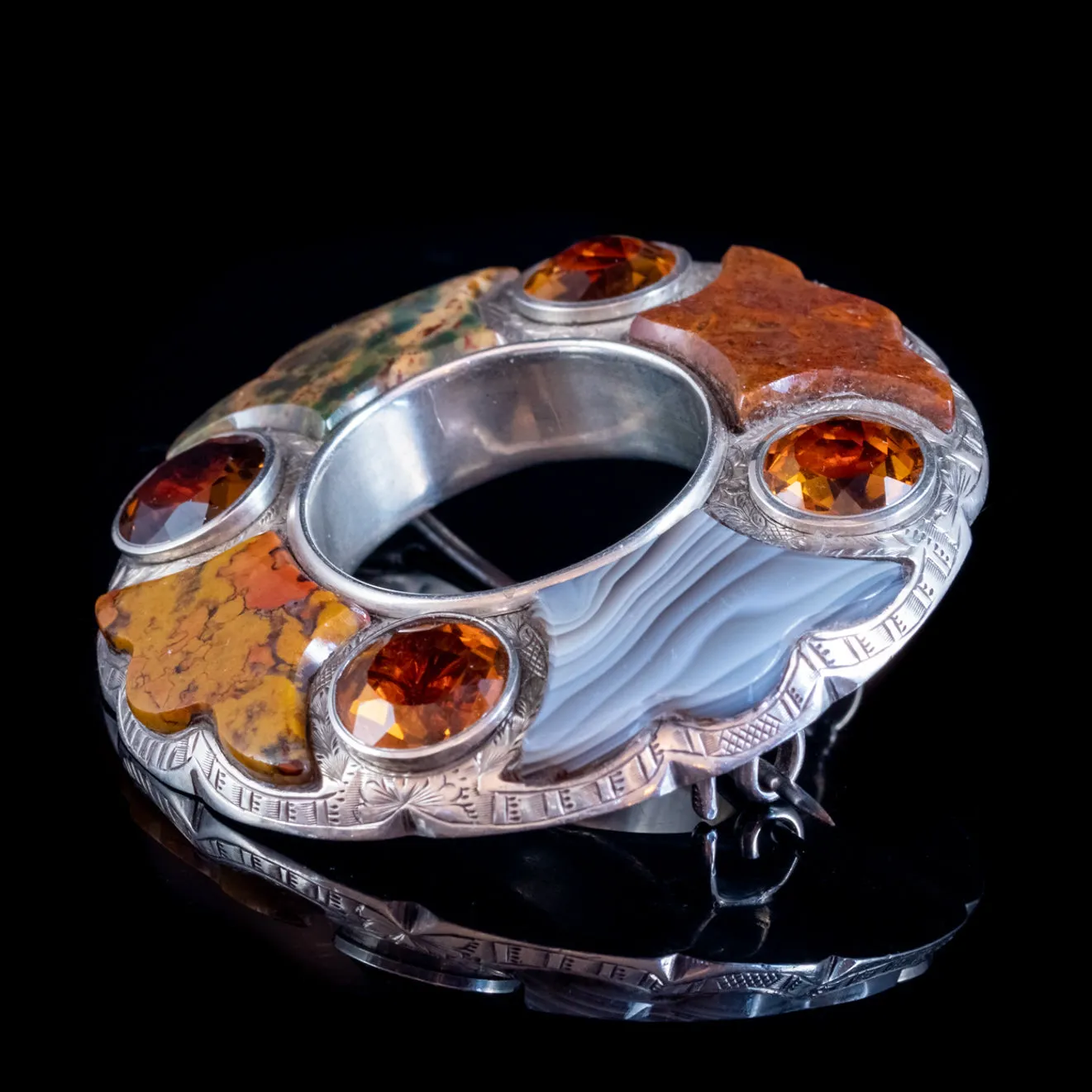 Antique Victorian Scottish Agate Citrine Brooch Circa 1860