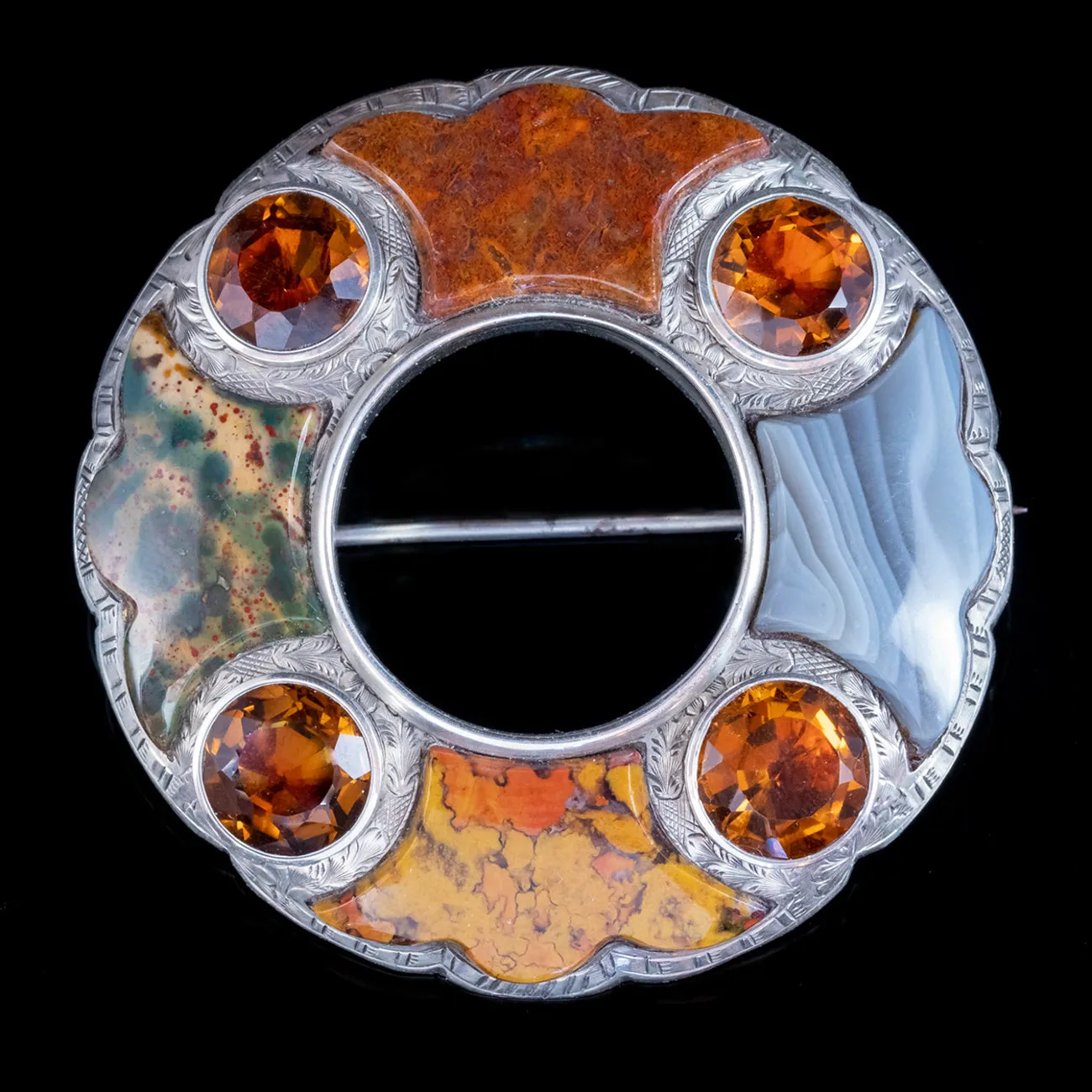 Antique Victorian Scottish Agate Citrine Brooch Circa 1860