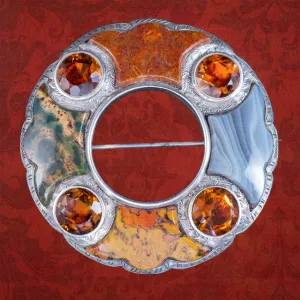 Antique Victorian Scottish Agate Citrine Brooch Circa 1860